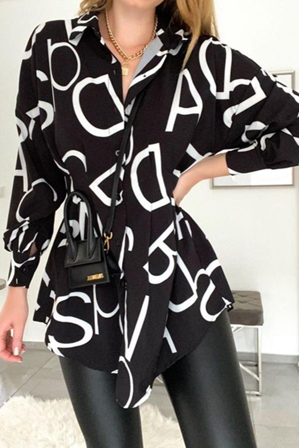 Printed Pleated Waist Sexy Shirt Dress