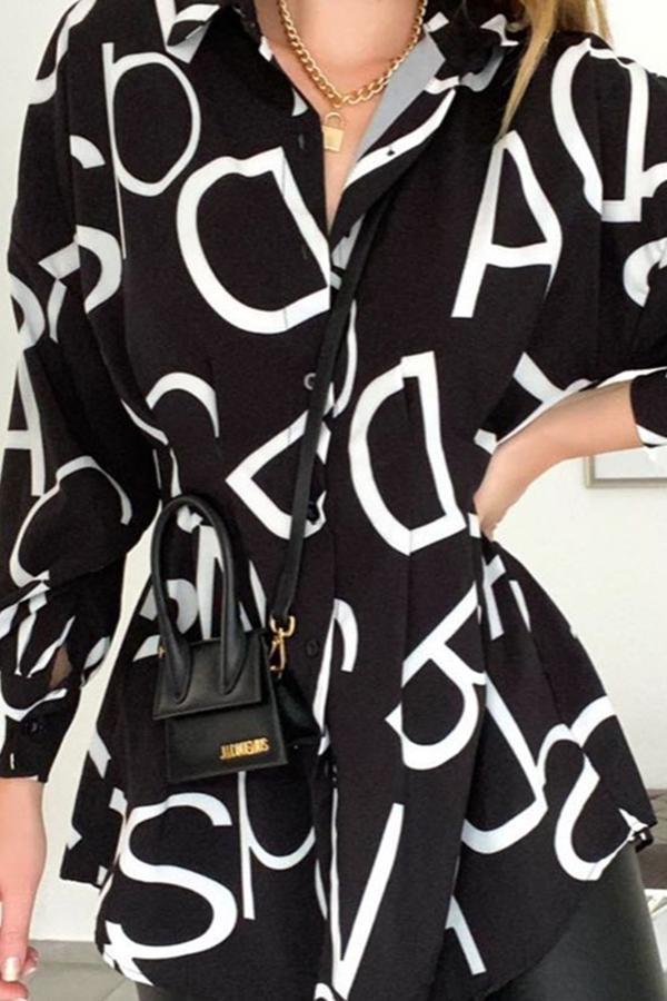 Printed Pleated Waist Sexy Shirt Dress