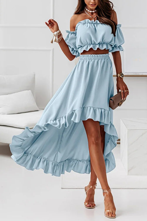 Flounce Off Shoulder Crop Irregularity Skirt Set