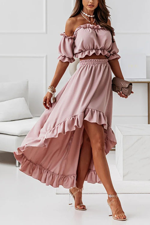 Flounce Off Shoulder Crop Irregularity Skirt Set