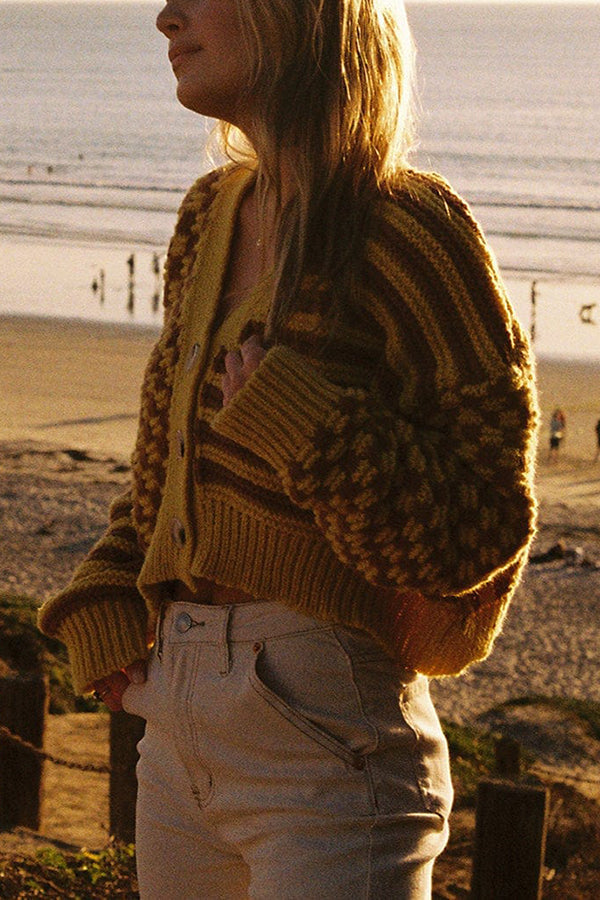 Another Life Stripe Check Mixed Cardigan