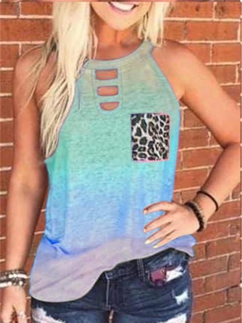 Tie-dye Printed Leopard Pocket Tank Tops