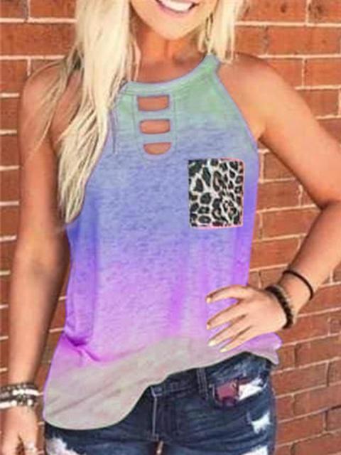 Tie-dye Printed Leopard Pocket Tank Tops