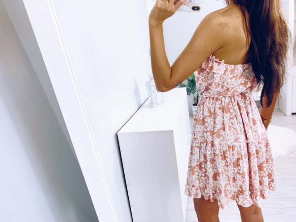 Off Shoulder Chest Wrap Floral Ruffle Mini Dress