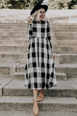 Countryside Vibe Tartan Long Sleeve Maxi Dress