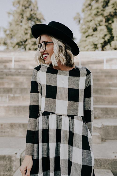 Countryside Vibe Tartan Long Sleeve Maxi Dress