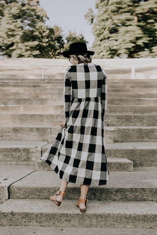 Countryside Vibe Tartan Long Sleeve Maxi Dress