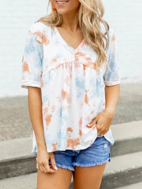 V-neck Tie Dye Print Back Straps Tops