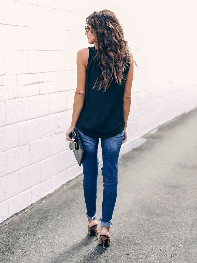 Round Neck Sleeveless T-shirt Top