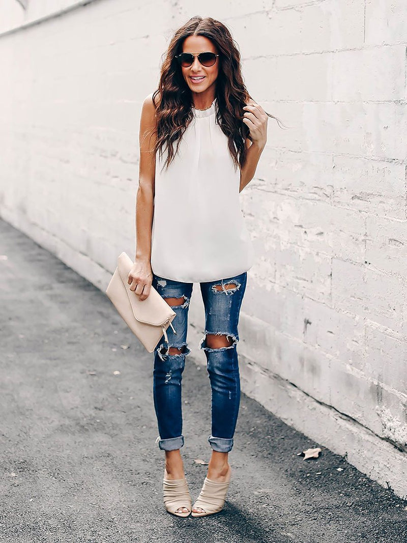 Round Neck Sleeveless T-shirt Top