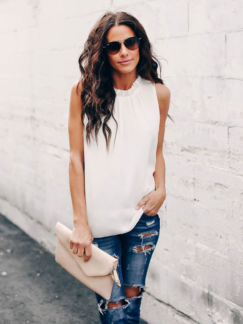 Round Neck Sleeveless T-shirt Top