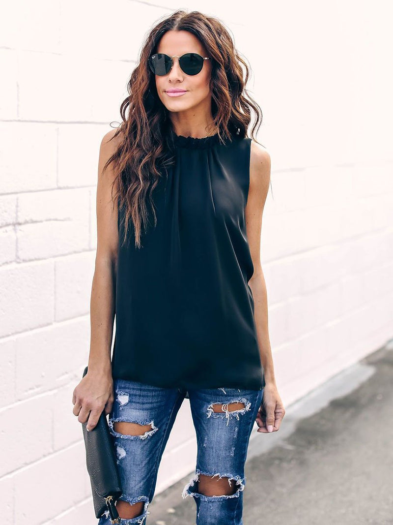 Round Neck Sleeveless T-shirt Top