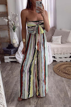 Tie Dye Slash Neck Bandeau Wide Leg Jumpsuit