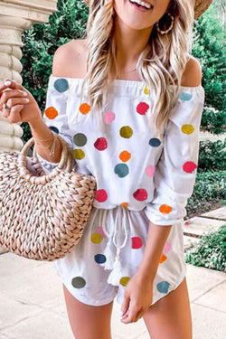 Off Shoulder 
Color Printed Romper