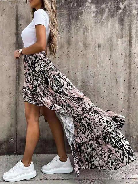 Casual Floral Print Asymmetrical Hem Skirt