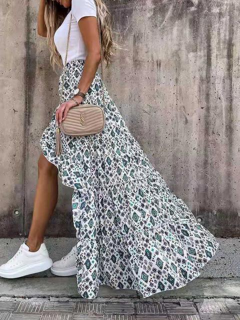 Casual Floral Print Asymmetrical Hem Skirt