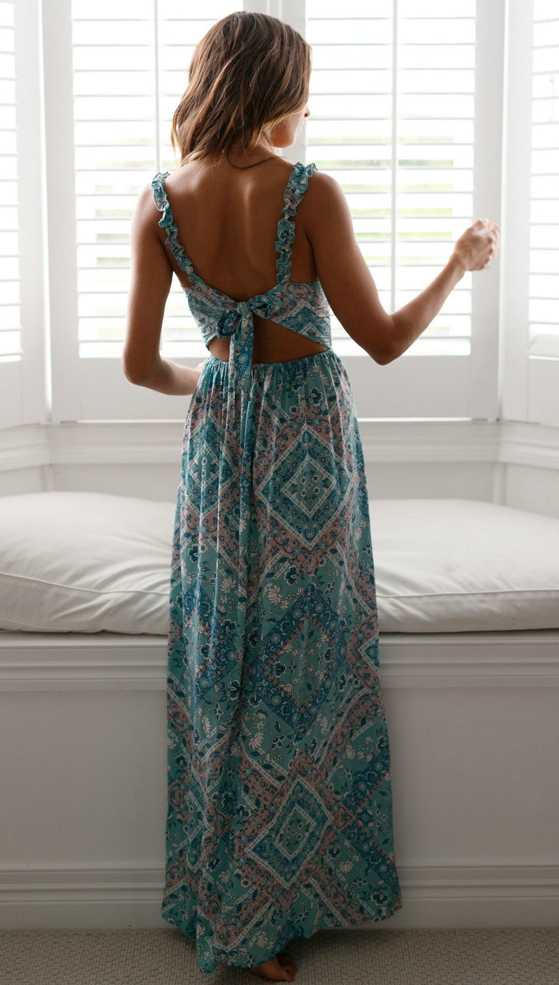 Floral Strap Split Maxi Dress