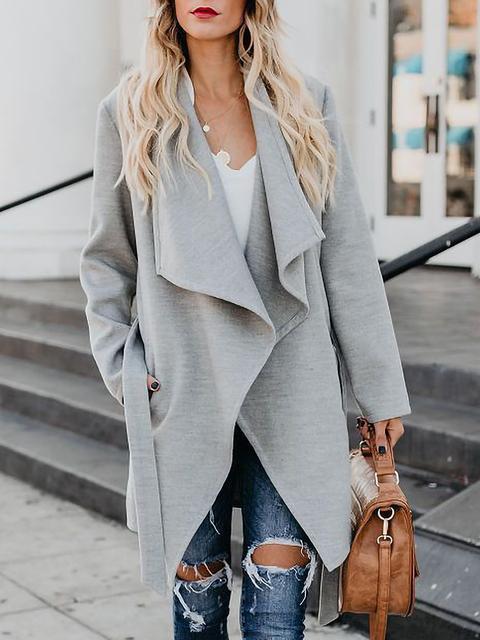 Plain Long Sleeve Drape Front Coat