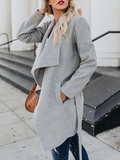 Plain Long Sleeve Drape Front Coat