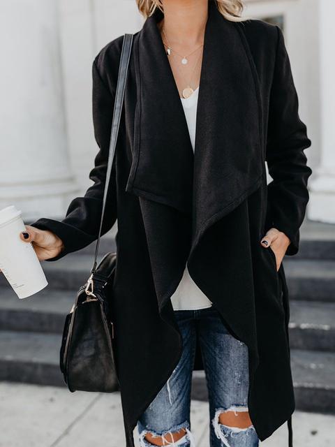 Plain Long Sleeve Drape Front Coat