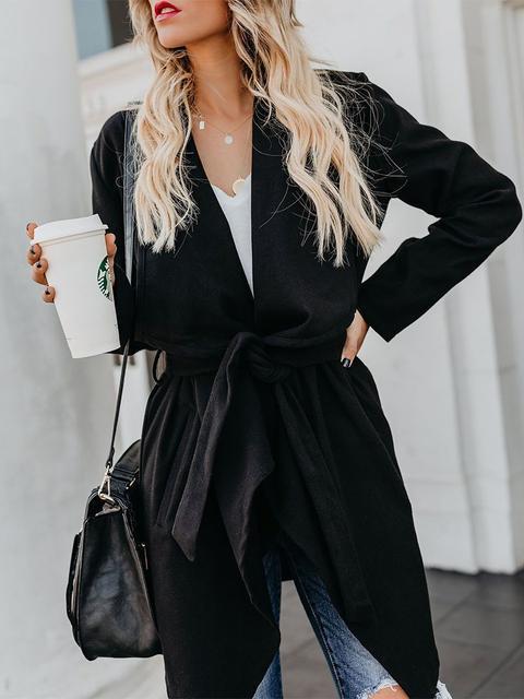 Plain Long Sleeve Drape Front Coat