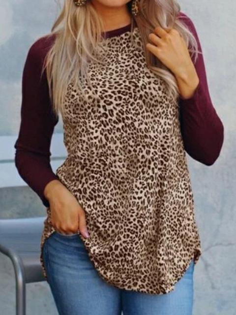 Leopard Patchwork Hem Irregular Top