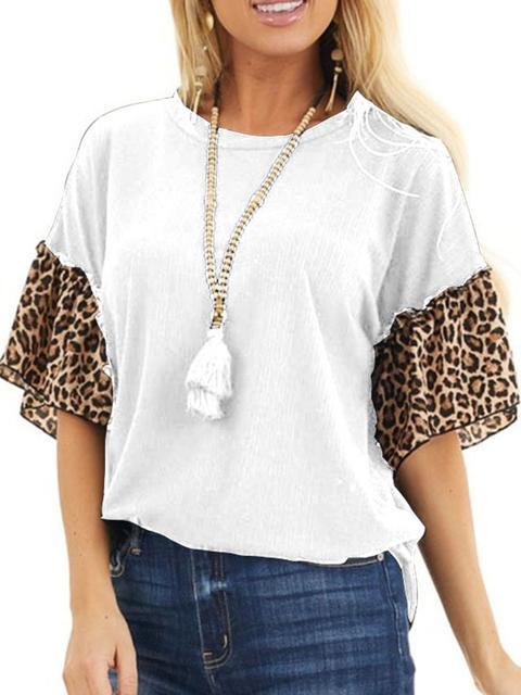 Leopard Raglan Short Sleeve Blouse