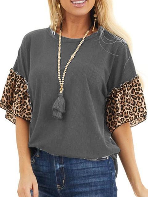 Leopard Raglan Short Sleeve Blouse