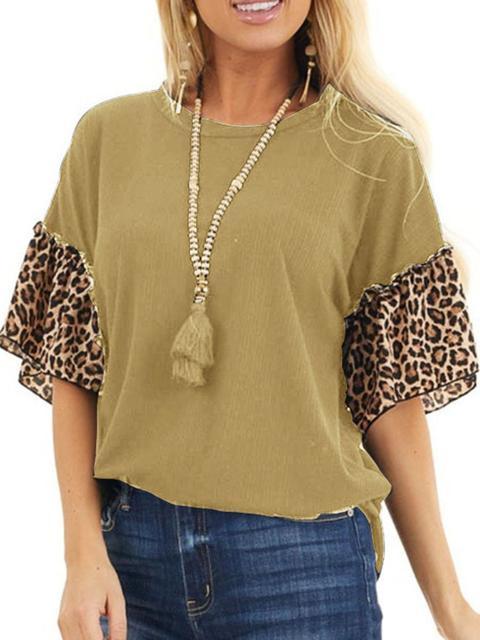 Leopard Raglan Short Sleeve Blouse