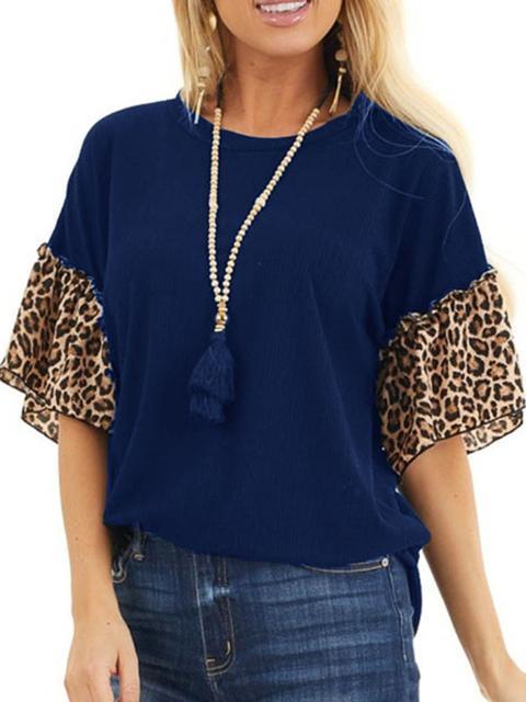 Leopard Raglan Short Sleeve Blouse