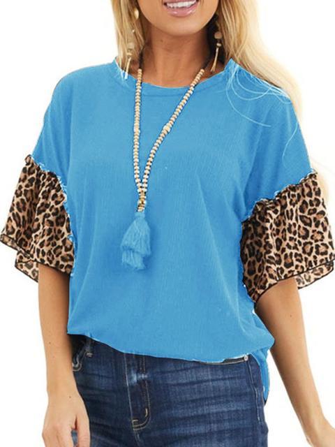 Leopard Raglan Short Sleeve Blouse