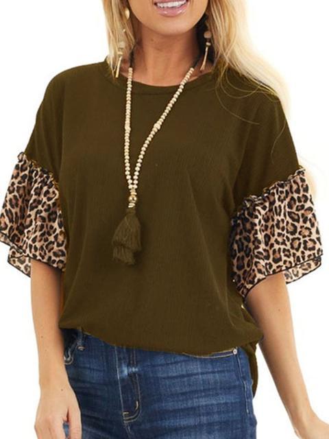 Leopard Raglan Short Sleeve Blouse