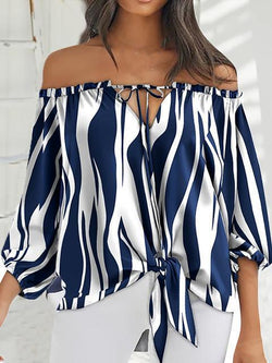 Off The Shoulder Long Sleeve Belt Blouse