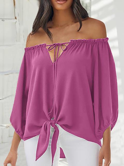 Off The Shoulder Long Sleeve Belt Blouse