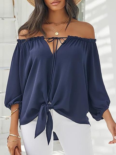 Off The Shoulder Long Sleeve Belt Blouse