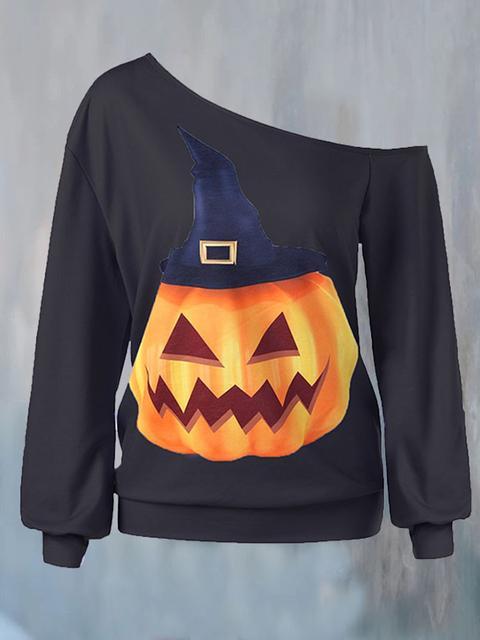 Halloween Pumpkin Print Sweatshirt