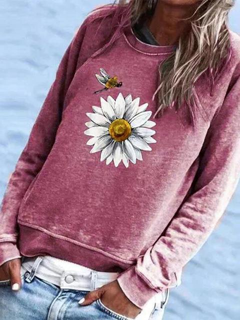 Long Sleeve Round Neck Print Sweatshirt