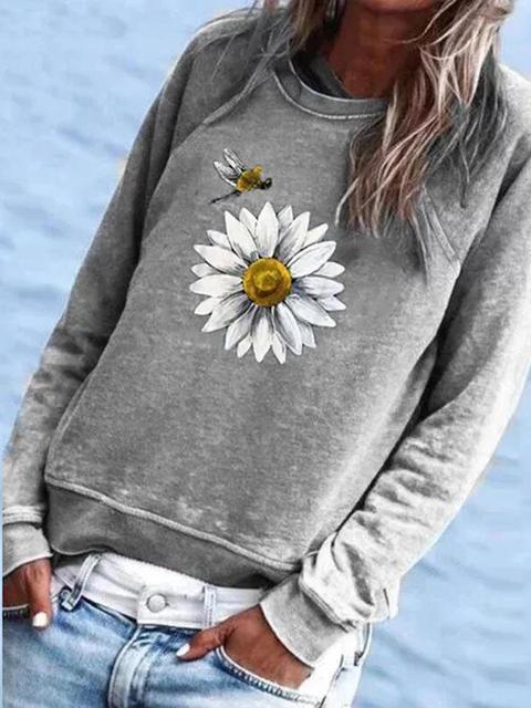 Long Sleeve Round Neck Print Sweatshirt