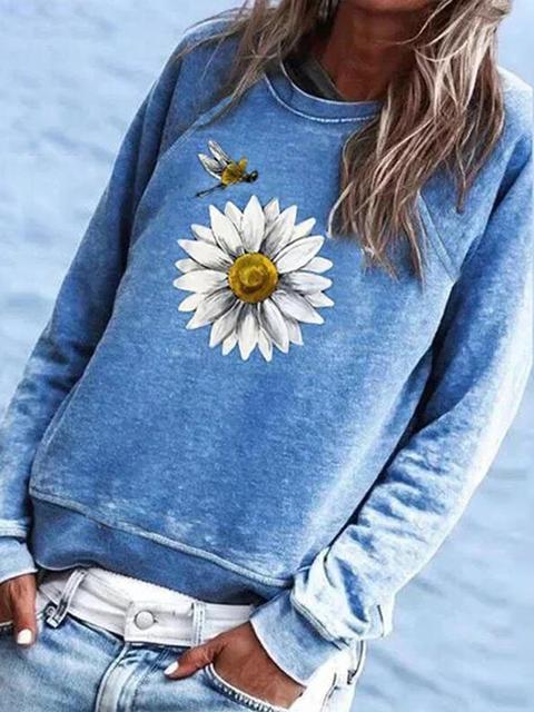 Long Sleeve Round Neck Print Sweatshirt