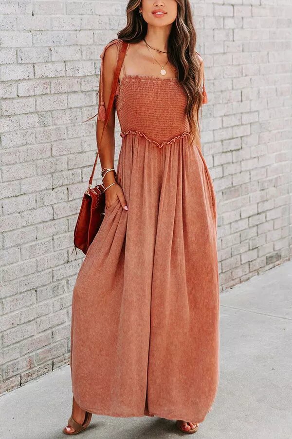 Smocked Pocket Wide Leg Slip Jumpsuit