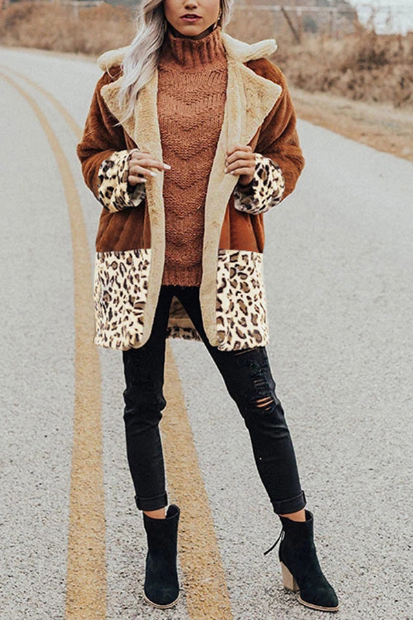 Winter Wonderland Pocket Leopard Plush Coat