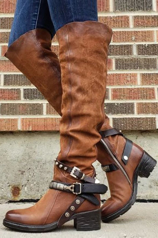 Rivet Strap Wrapped Moto Boots