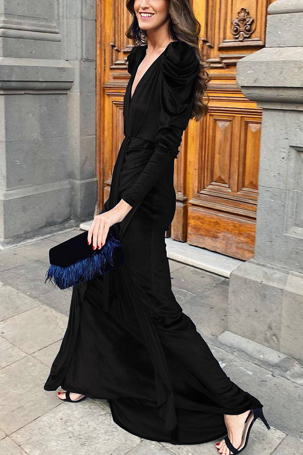 Elegance Is Beauty Velvet Drape Maxi Dress