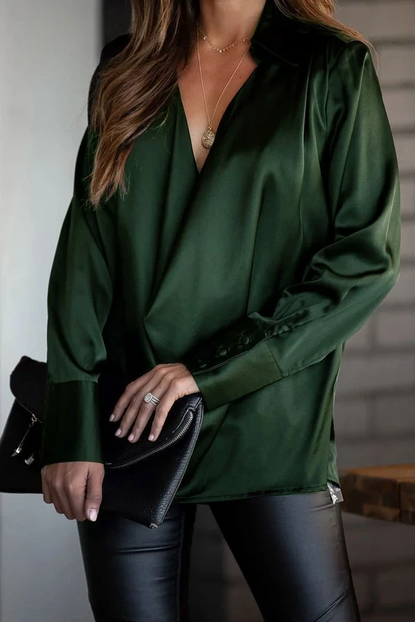 Satin Collared Drape Blouse