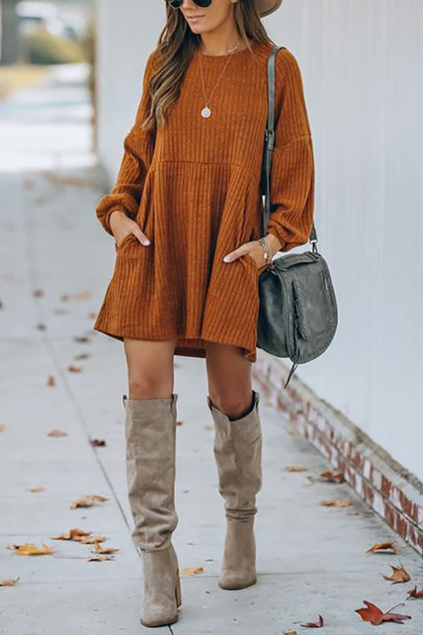 Pockets Long Sleeve Mini Dress