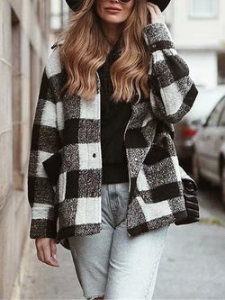 Plaid Checkered Black Button Pocket Coat