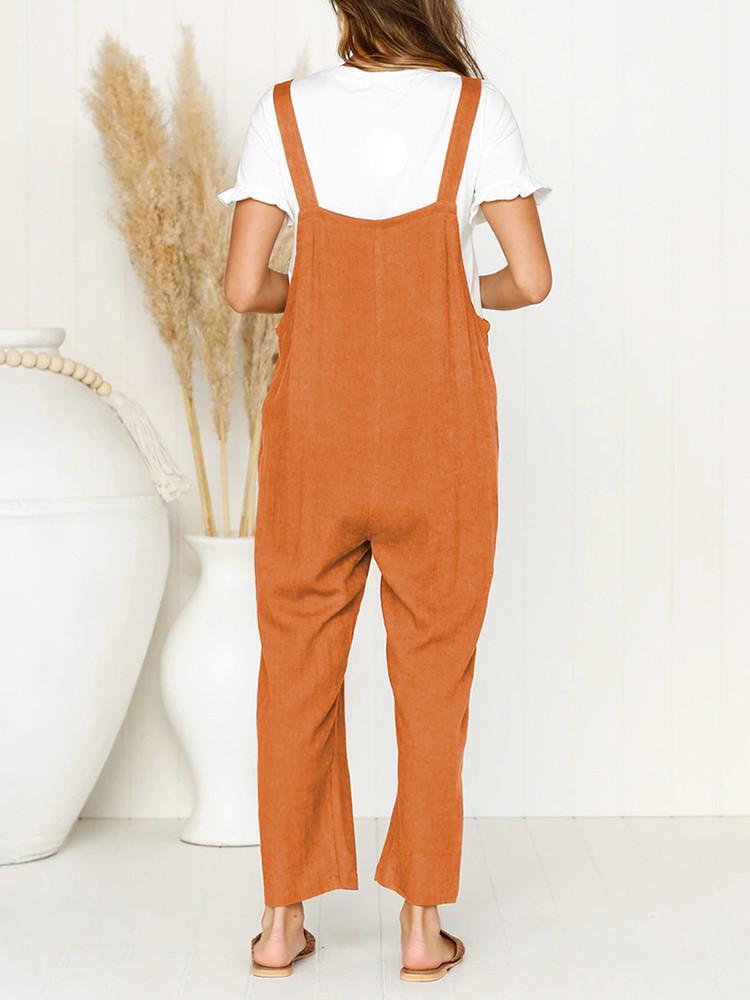 Pocket Solid Wide Leg Strappy Jumpsuit Overalls