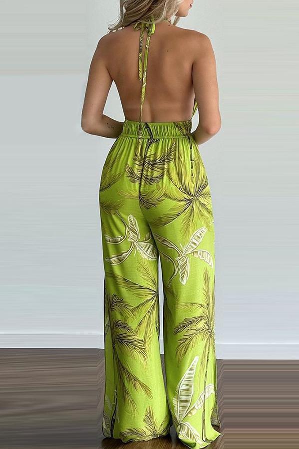 Carneros Floral Print Halter Wide Leg Jumpsuit