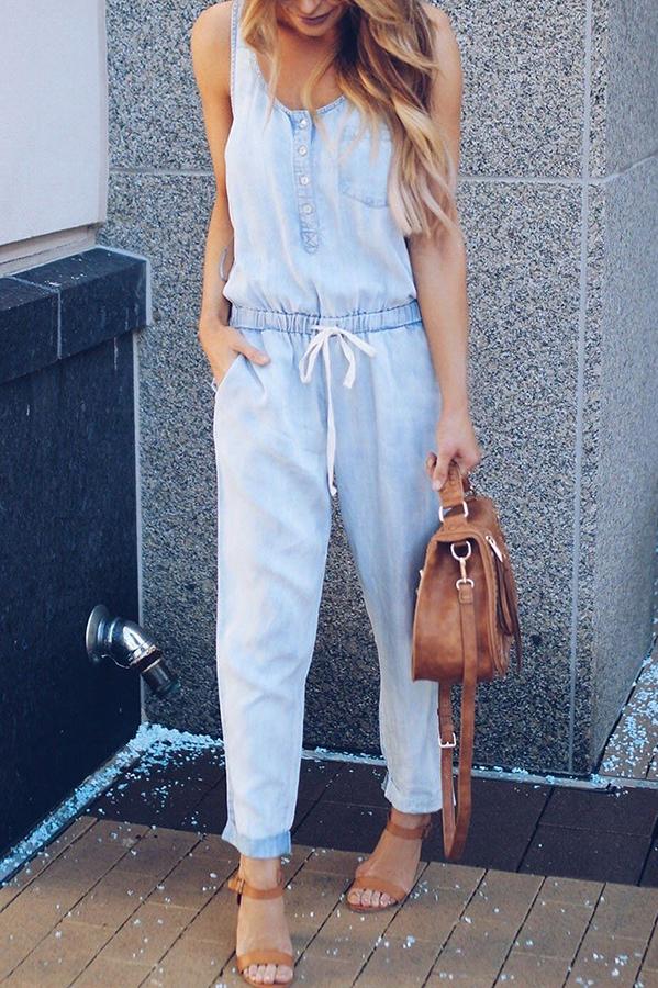 New Ideas Pocketed Denim Jumpsuit