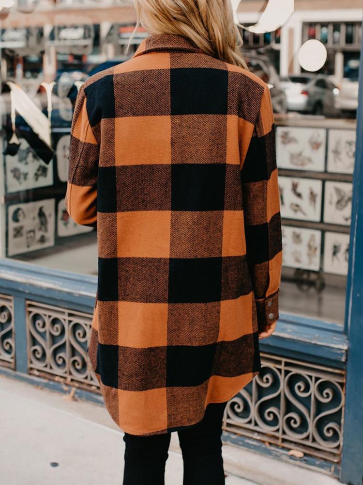 Plaid Pocket Snap Button Coat